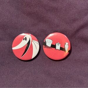 The Nightmare Before Christmas - Zero and Tombstones - 2 Button Set (Handmade)